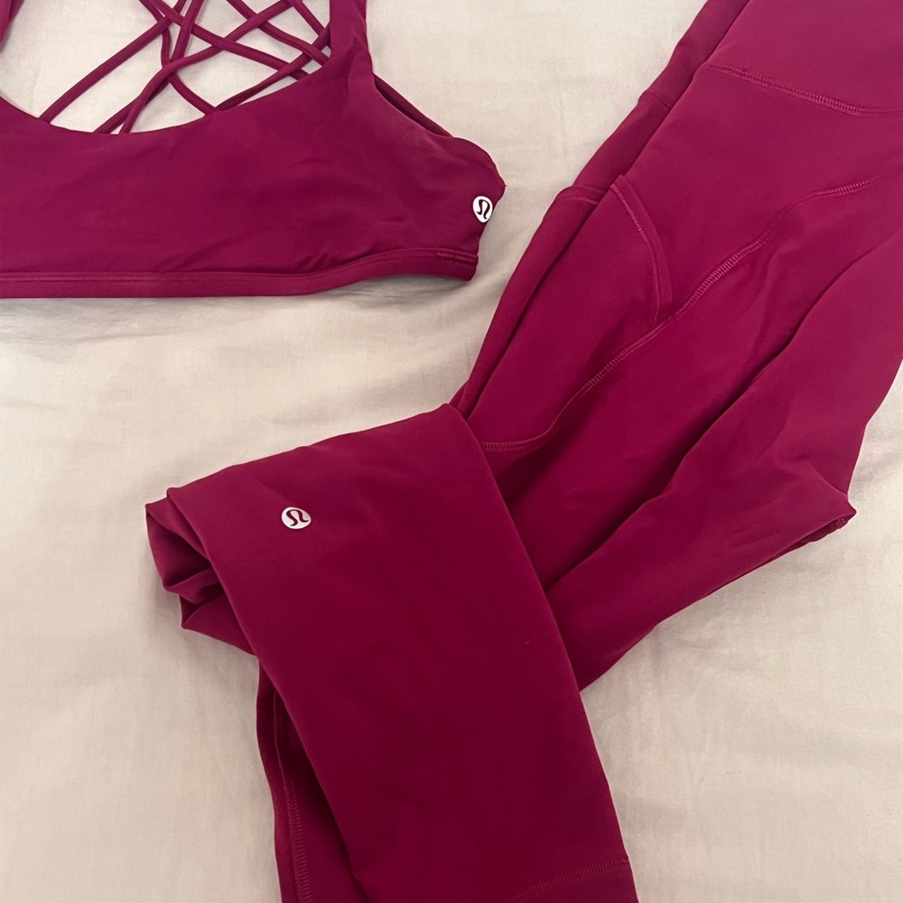 Lululemon Ripened Raspberry Sports Bra and Leggings Set